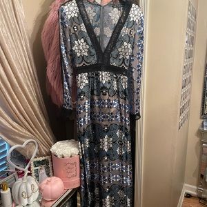 Brand new for love and lemons maxi dress in dark blue and green floral